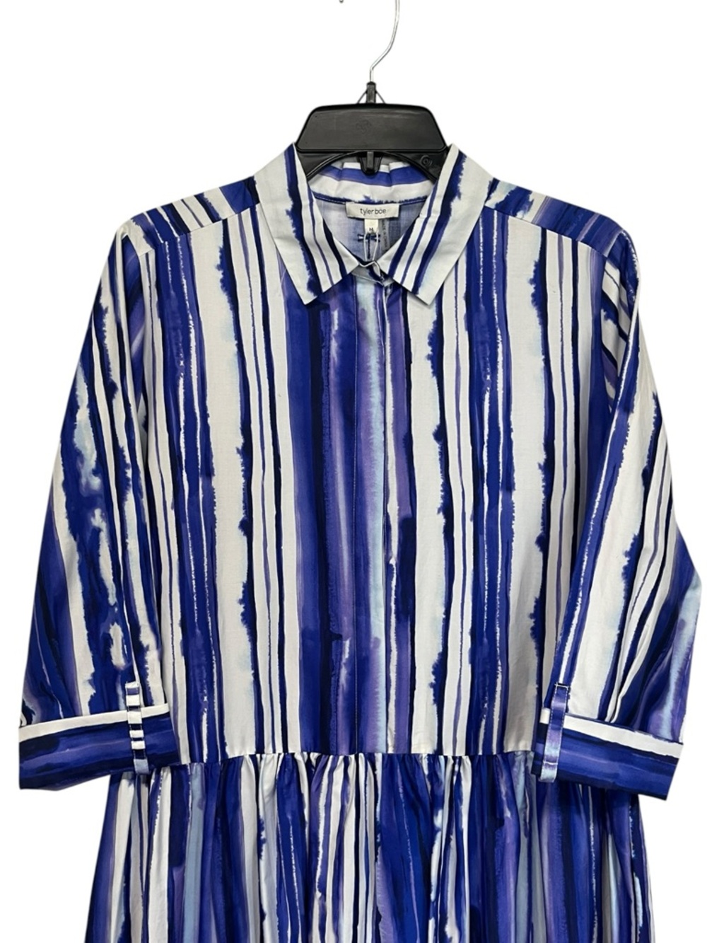 NWT Tyler boe | Blue white Striped Button Front Low Waisted Shirt Dress M - Picture 3 of 7